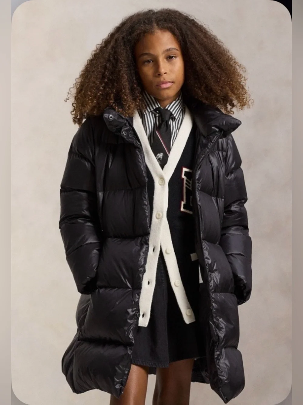 Polo by Ralph Lauren Girls Grey Long Hooded Puffer Coat